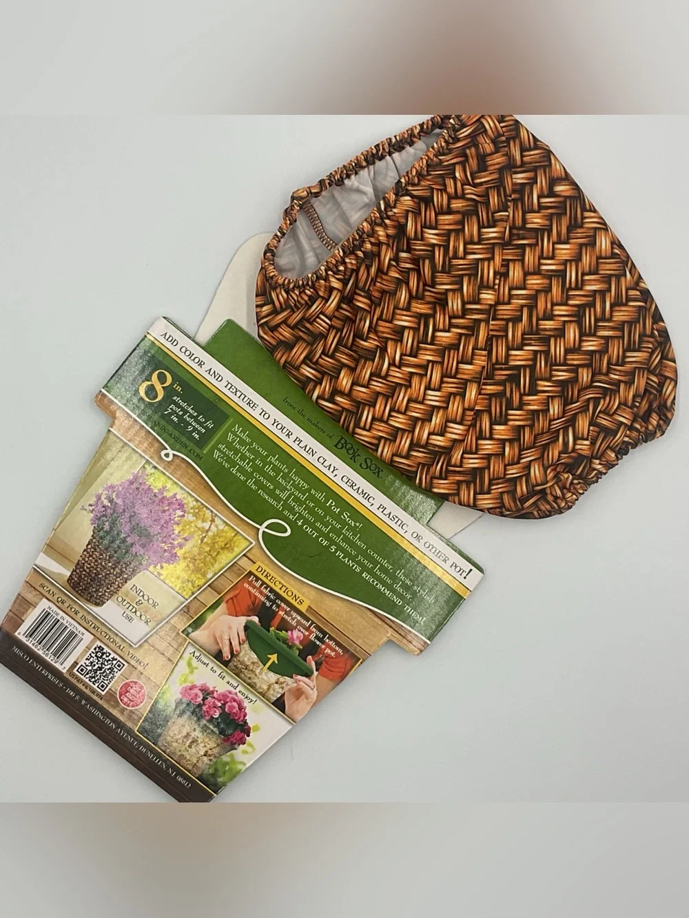 Lot x5 Pot Sox Cover  6”-8” Flower Pot Stretchable Washable Fabric Brown Wicker
